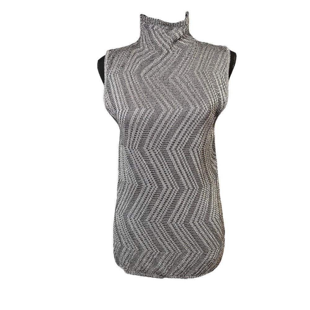 Linda Allard Ellen Tracy Metallic Turtle Mock Neck Tank Women MED Sparkly Vtg